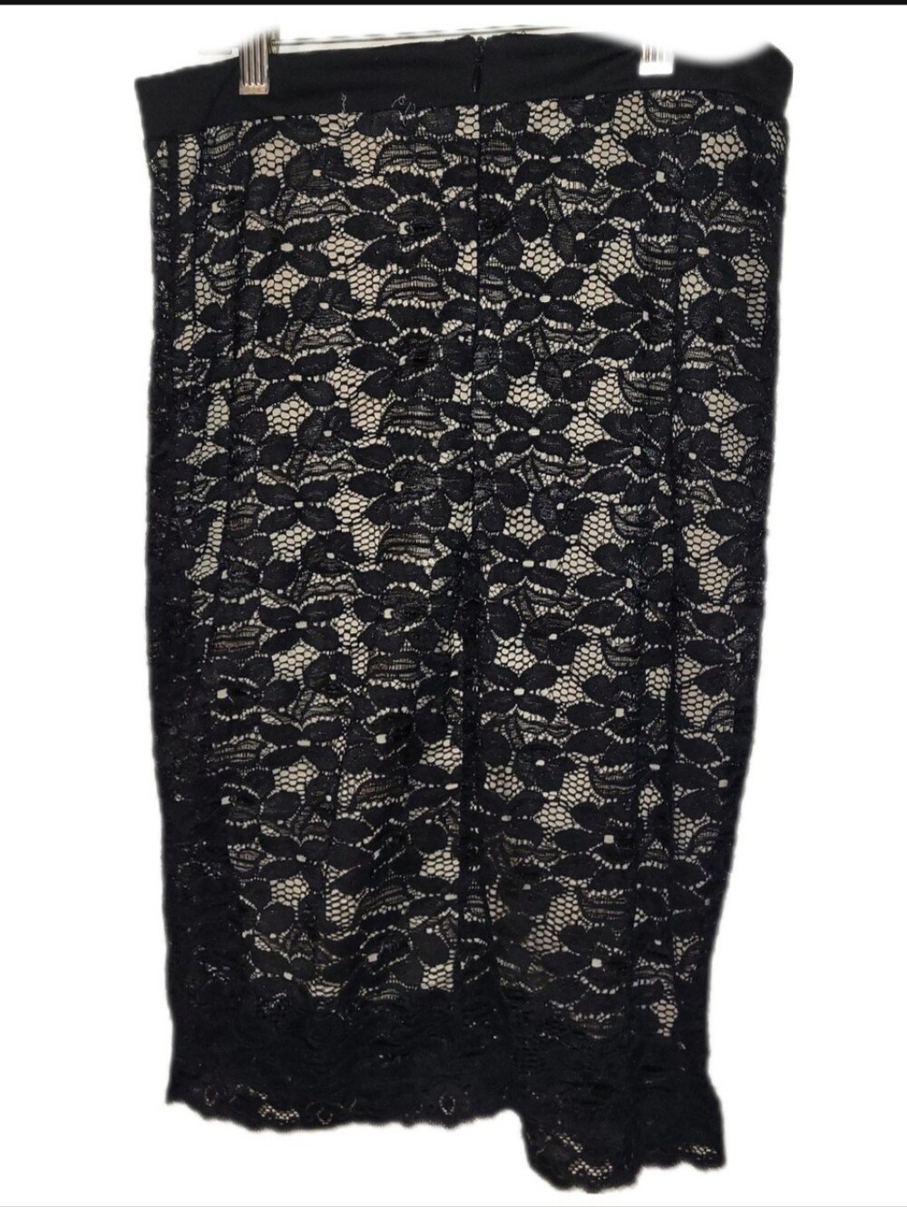 Black Victorian Gothic Lace Nude Lined Pencil Knee Length Skirt Med Steampunk